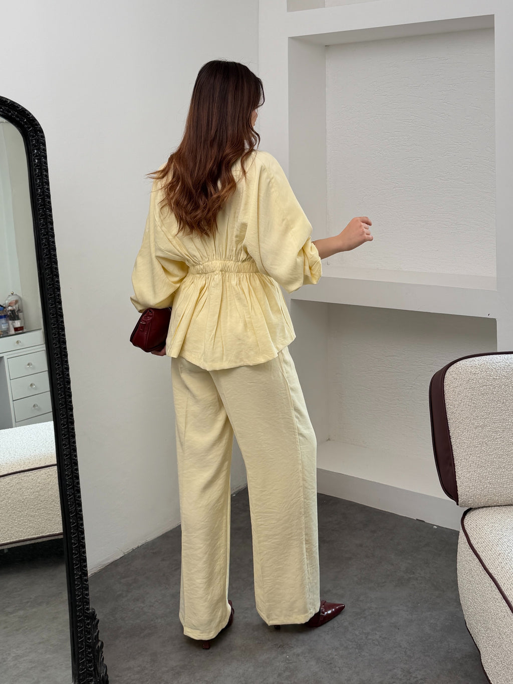 Beli Lastik Detaylı Salaş Kesim Pantolon Bluz Takım