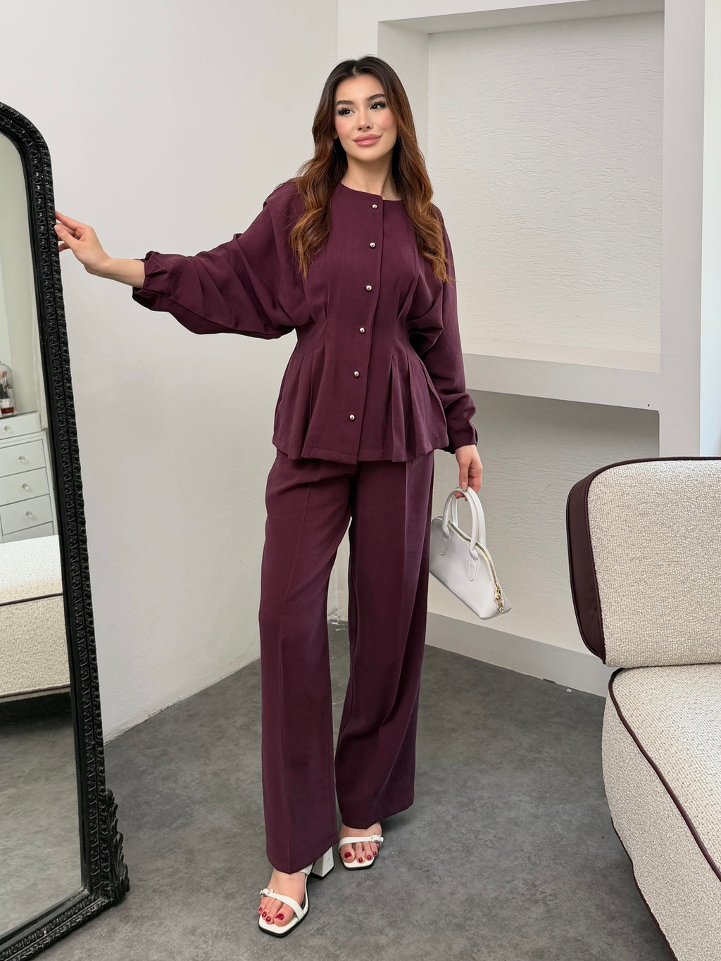 Beli Lastik Detaylı Salaş Kesim Pantolon Bluz Takım