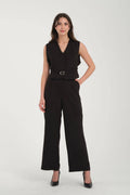 Siyah Kemer Detaylı Yelek Üst & Bol Paça Pantolon Takım