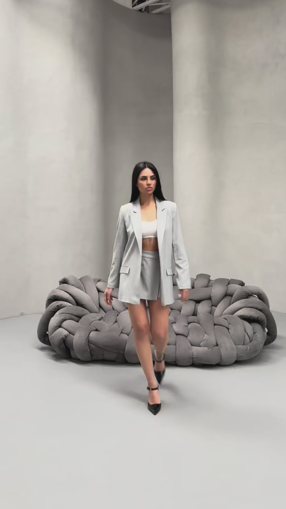 Çizgili Şort Etek Ceket Takım